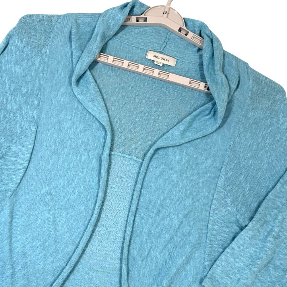 Merona Cardigan Women XXL Turquoise Open Front Draped 3/4 Sleeve Slub Knit Shawl